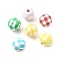 Printed Schima Wood Beads, Round with Tartan Pattern, Mixed Color, 16mm, Hole: 3.7mm