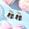 Alloy Enamel Earrings, Bowknot, with 304 Stainless Steel and Brass, Golden, Black, 25x21mm