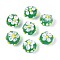 Handmade Lampwork Beads, Bumpy Flat Round & Flower, Medium Sea Green, 14~16x10~11.5mm, Hole: 1~1.4mm