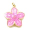 Brass Enamel Pendants, Flower Charm, with Jump Ring, Lead Free & Cadmium Free, Real 18K Gold Plated, Rack Plating, Lasting Plated, Pearl Pink, 23x21x3mm, Hole: 3mm