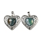 Natural Banded Agate Dyed Peach Love Heart Pendants, Rack Plating Brass Hollow Heart Charms, Cadmium Free & Lead Free, 29.5x30.5x7.5mm, Hole: 7.5x5mm