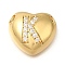 Rack Plating Brass Micro Pave Cubic Zirconia Pendants, Cadmium Free & Lead Free, Heart with Letter A~Z Charms, Real 18K Gold Plated, Letter K, 14.5x16x6mm, Hole: 3mm