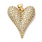 Brass Micro Pave Clear Cubic Zirconia Pendants, Heart, Golden, 24x20x5mm, Hole: 4x5mm