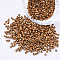Glass Cylinder Beads, Seed Beads, Metallic Colours, Round Hole, Goldenrod, 1.5~2x1~2mm, Hole: 0.8mm, about 8000pcs/bag, about 85~95g/bag