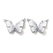 Brass Micro Pave Clear Cubic Zirconia Pendants, with Enamel and Crystal Quartz, Butterfly, Platinum, 18x24x6mm, Hole: 1mm