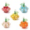 Electroplate Glass Pendants, Pumpkin, with Round Seed Beads & Transparent Acrylic Charms & 304 Stainless Steel Loop, Faceted, Mixed Color, 25x20mm, Hole: 2.8mm