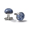 304 Stainless Steel Cuff Buttons, with Blue Spot Jasper, for Apparel Accessories, Half Round, 30~31x17.5mm