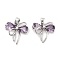 Brass Micro Pave Cubic Zirconia Pendants, Bowknot, Platinum, Dark Slate Blue, 16x15x4mm, Hole: 5x3mm