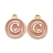 Golden Plated Alloy Enamel Charms, Cadmium Free & Lead Free, Enamelled Sequins, Flat Round with Letter, Pink, Letter.C, 14x12x2mm, Hole: 1.5mm