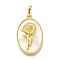 Brass Pave Shell Birth Flower Pendants, Oval Charms, Real 18K Gold Plated, Flower, 25x16x4~5mm, Hole: 4x6.5mm