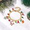 Christmas Alloy Enamel Charm Bracelets, PVD Vacuum Plating Brass Bell & Glass Pearl Round Charm Bracelets, with Zinc Alloy Lobster Claw Clasps, Mixed Color, 9-1/4~9-3/8 inch(23.6~23.8cm)