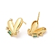 Green Cubic Zirconia Heart Stud Earrings EJEW-P213-13G-2