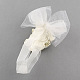 結婚式ブライダル装飾的なヘアアクセサリー  布の花との合金ラインストーン  ホワイト  160x100mm OHAR-R196-36-2