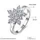 Silver Color Plated Brass Cubic Zirconia Snowflake Finger Rings For Party RJEW-BB16228-8-3