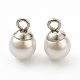 Breloques en 304 acier inoxydable, avec perles d'imitation en plastique blanc, couleur inoxydable, 9x6mm, Trou: 1.5mm