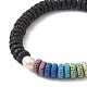 Dyed Colorful Natural Lava Rock Disc & Pearl Beaded Stretch Bracelet BJEW-JB09758-3