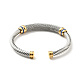 304 Stainless Steel Twist Rope Shape Open Cuff Bangle with Rhinestone for Women BJEW-D449-01GP-04-2