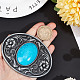 GORGECRAFT Turquoise Stone Buttons 90×66Mm Belt Buckles Men American Western Cowboy Indian Elements Vintage Turquoise Belt Buckle Oval with Flower for Men's Belt PALLOY-WH0104-06AS-3