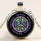 Flat Round with Peace Sign Glass Alloy Pendant Necklaces NJEW-N0051-049B-02-1