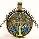 Flat Round with Tree Glass Alloy Pendant Necklaces NJEW-N0051-047H-01-1
