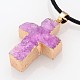 Golden Tone Plated Natural Druzy Agate Cross Pendant Necklaces NJEW-JN01153-3