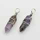Faceted Bullet Platinum Plated Brass Gemstone Double Terminated Pointed Pendants G-J265-08-1