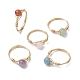 Natural Mixed Gemstone Round Braided Bead Style Finger Rings RJEW-JR00607-1