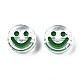 透明なアクリルビーズ  水平穴  キラキラパウダー＆エナメル入り  笑顔のフラットラウンド  濃い緑  10x5mm  穴：2mm  約1600個/500g MACR-N008-55C-3