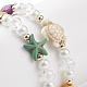 2 Uds. Conjunto de pulseras elásticas con cuentas de perlas de vidrio y turquesa sintética (teñidas) de 2 estilos de estrella de mar y tortuga BJEW-JB08994-6