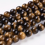 Natürlichen Tigerauge Perlen Stränge, Runde, dunkelgolden, 8 mm, Bohrung: 1 mm, ca. 24 Stk. / Strang, 7.4 Zoll