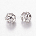 Perles de zircone cubique micro pave en Laiton, ronde, sans nickel et sans plomb et sans cadmium, clair, platine, 4mm, Trou: 0.7mm