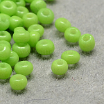 12/0 runde Glasperlen der Klasse a, Backen Farbe, Rasen grün, 12/0, 2x1.5 mm, Bohrung: 0.7 mm, ca. 30000 Stk. / Beutel