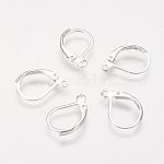 Brass Leverback Earring Findings, with Loop, Nickel Free, Silver Color Plated, 15x10mm, Hole: 1mm