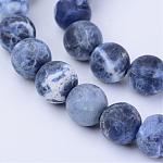 Natural Sodalite Beads Strands, Frosted, Round, 8~8.5mm, Hole: 1mm, about 47pcs/strand, 15.5 inch