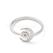 304 Stainless Steel Moon & Sun Open Cuff Ring for Women RJEW-K245-33P