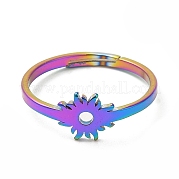 Ion Plating(IP) 304 Stainless Steel Flower Adjustable Ring for Women RJEW-M149-03RC