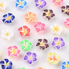 Perles de plumeria 3D en pâte polymère manuelles, couleur mixte, 12x8mm, Trou: 1.6~2mm