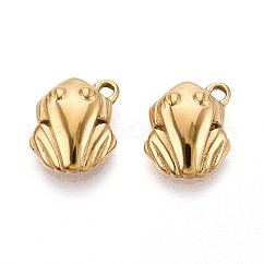 Ciondoli in acciaio inossidabile 304, fascino rana, vero placcato oro 14k, 13x10.5x4mm, Foro: 1.5 mm