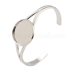 Fabricación de brazaletes abiertos de latón chapado en rack, base de brazalete en blanco, con bandeja plana redonda, Plateado de larga duración, sin plomo y cadmio, Platino, 2-5/8x2 pulgada (6.6x5 cm), Bandeja: 25 mm