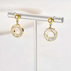 Orecchini pendenti a forma di ciambella con zirconi cubici, orecchini in acciaio inossidabile 304, vero placcato oro 18k, 23x13mm