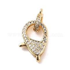 Fermoirs pinces de homard en laiton avec zircone cubique transparente, avec tube de suspension, véritable 18k plaqué or, 20.5x14x5.5mm, Trou: 1.8mm