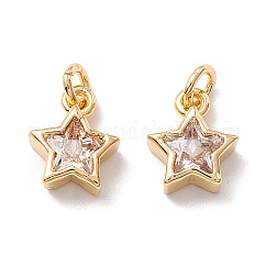 Latón charms de circonio cúbico, sin plomo y cadmio, real 18k chapado en oro, estrella, blanco navajo, 9x7.5x3mm, agujero: 2.5 mm