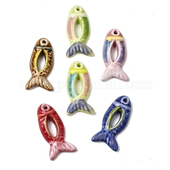 Handbemalte große Porzellananhänger, Fisch Charme, Mischfarbe, 65.5~66.5x32~32.5x11 mm, Bohrung: 3.5~4 mm