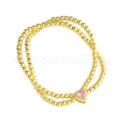 Bracelet extensible à un rang de perles rondes en laiton pavé de zirconiums cubiques en forme de cœur pour femme&nbsp;WG63F7B-01