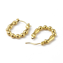 Orecchini a cerchio con perline rotonde in acciaio inossidabile 304 placcati ioni (ip) per donna&nbsp;EJEW-I284-17G
