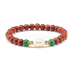 Armbandset mit runden Naturholzperlen&nbsp;BJEW-JB07275
