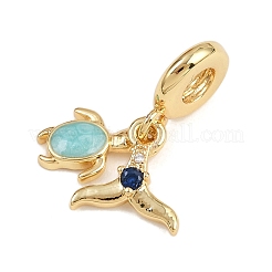 Messing Pavé blau Zirkonia europäischen Anhänger Charms&nbsp;KK-N271-34G