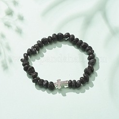 Bracciale elasticizzato con perline in pietra lavica naturale&nbsp;BJEW-JB08294-04