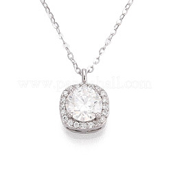 925 quadratischer Anhänger aus Sterlingsilber mit Pavé-Fassung aus klaren Zirkonia und KristallStrassen&nbsp;NJEW-T018-60P