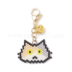 Decorazioni pendenti a forma di testa di gatto con perline di vetro fatte a mano&nbsp;HJEW-MZ00366-04